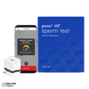 Sperm test kit with smartphone app and blue box on a green background